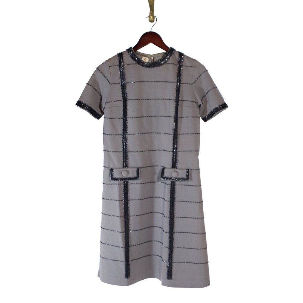 Antique Beaded Grey Wool Dress